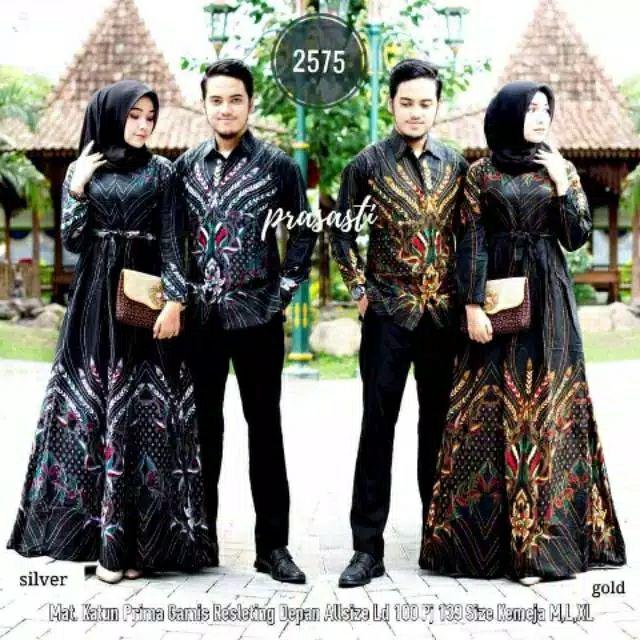 ( Ready Anak)  Couple 2575 Batik Couple Sarimbit Motif Sogan  Gamis Batik Kondangan Sumber Rejeki