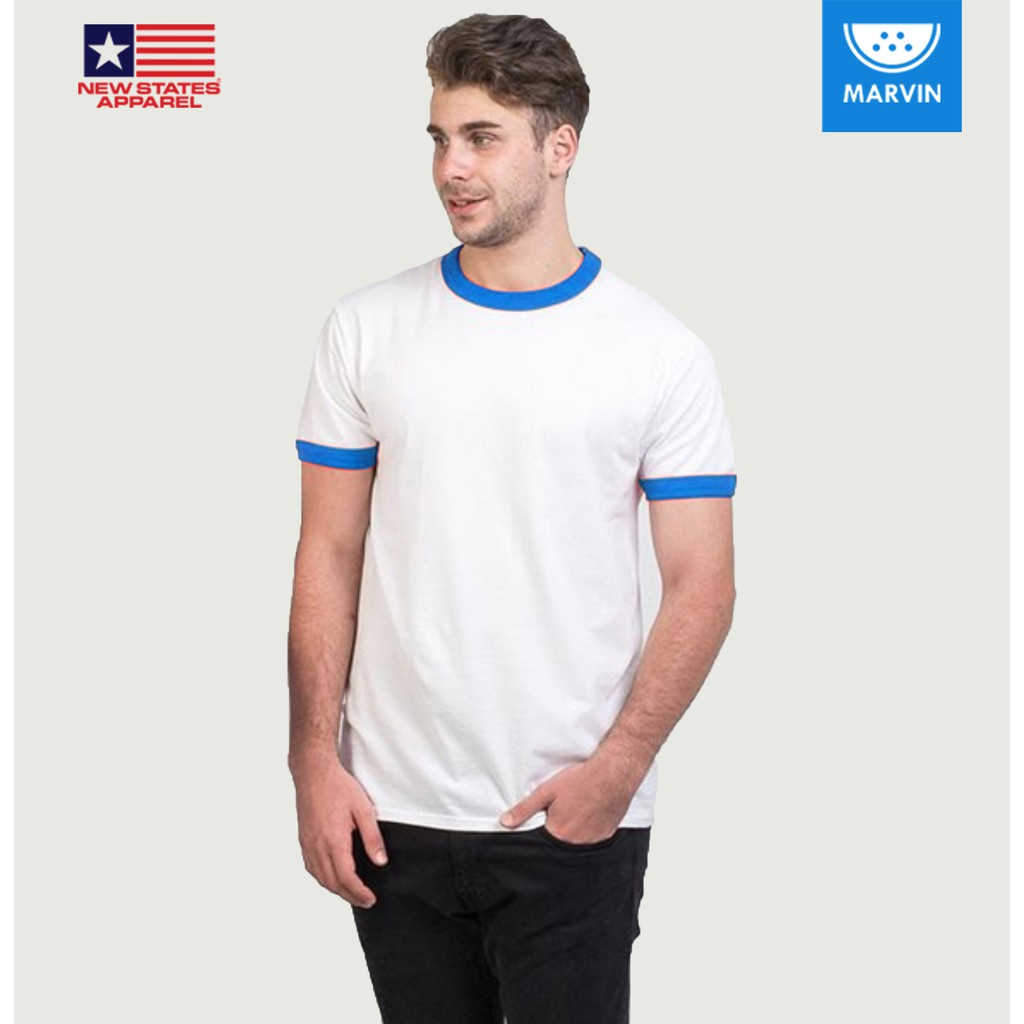 NSA 7250 Cotton Ringer White/Royal Blue pod print on demand satuan