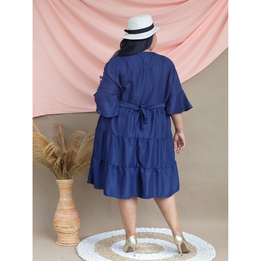 DRESS JUMBO BIG SIZE BAJU WANITA POLOS LENGAN 3/4 XXXL INTAN