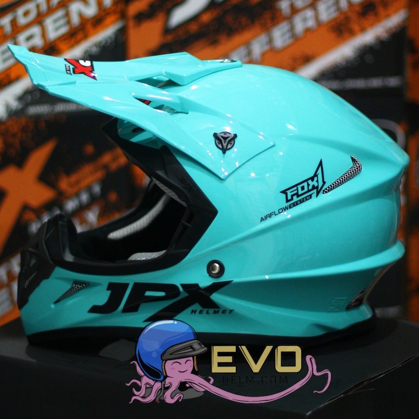 HELM JPX CROSS_SOLID - TOSCA BLUE GLOSS / BLACK + GOOGLE SNAIL (ONGKIR 2 KG) HELM JPX TERBARU