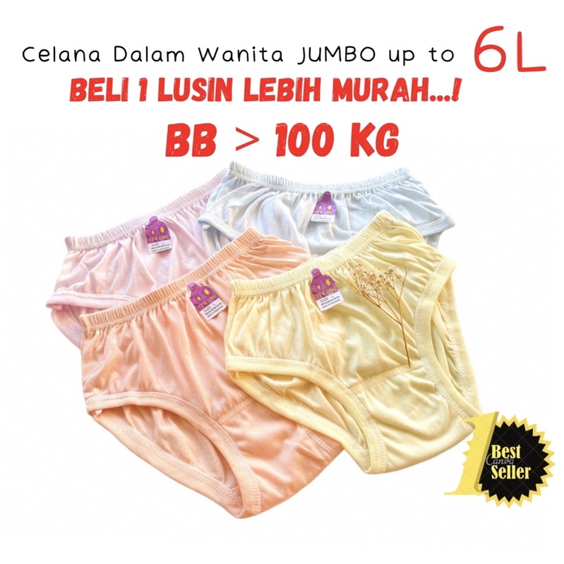 1 Lusin CD Celana Dalam Wanita Jumbo Big Size Katun Melar Undies Kancut Sempak Wanita Jumbo 4L 5L 6L