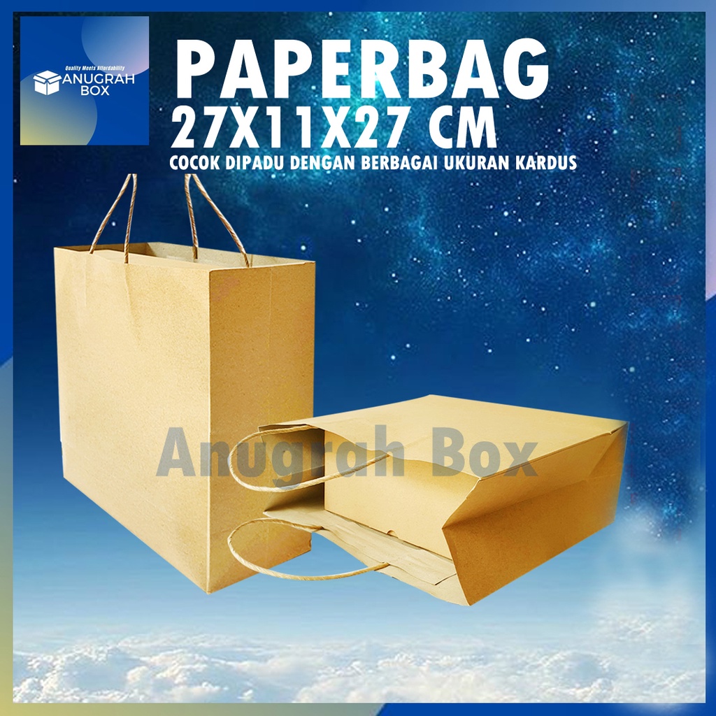 

Paperbag Paper bag kantong kertas tas coklat polos 27x11x27 cm