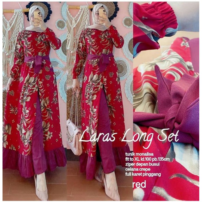 Laras long set /one set monalisa tunik/set tunik monalisa motif
