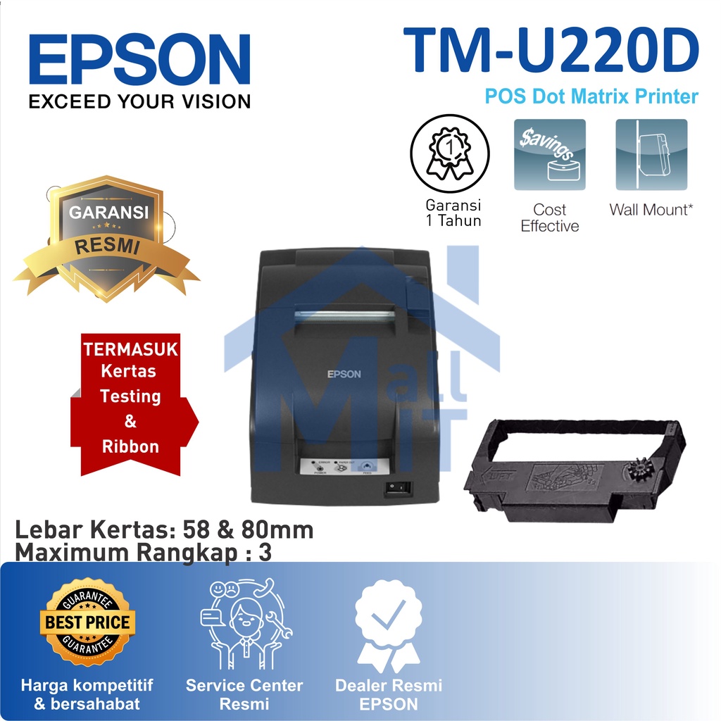 PRINTER EPSON TMU 220 D TM U220D TMU220D TMU-220D NON AUTO CUTTER Kasir Dapur GARANSI