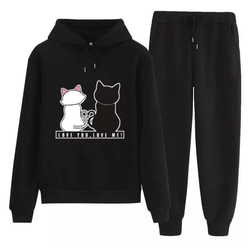 Bess - Setelan Set Jogger Wanita / Setelan Set Hoodie LOVE U LOVE ME