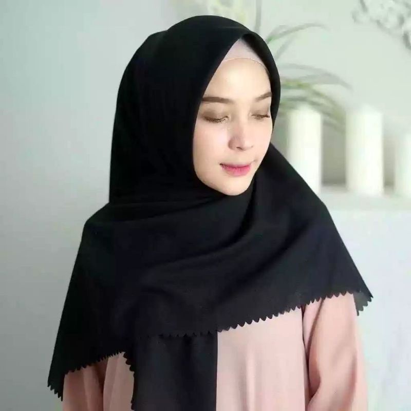 Jilbab Bella Square Laser Cut Original Polycotton PREMIUM Kerudung Segi Empat-Laser HITAM