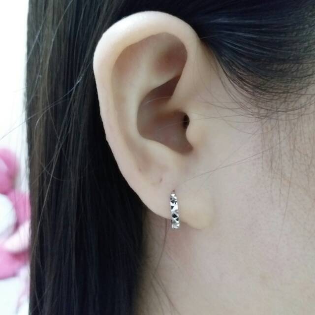 PERHIASAN ANTING BULAT POLOS PERAK SILVER 925 LAPIS EMAS PUTIH