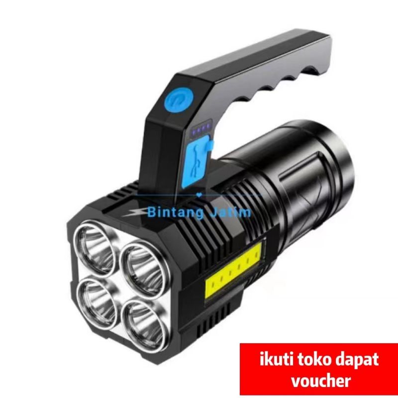 Senter LED Cas Super Terang Jarak Jauh  + COB 4 Mode Emergency USB Recharge Anti Air Wajib Punya