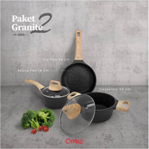 Cypruz PI-0908 5 Pcs Granite Cookware With Casseroles