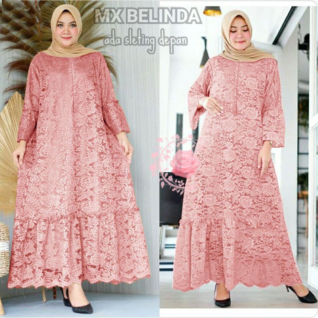 indobest MX BELINDA JUMBO 5XL 4XL/3XL/2XL/XL/ BUSUI / BRUKAT GAMIS DRESS WANITA / BAJU PESTA LENGAN PJG