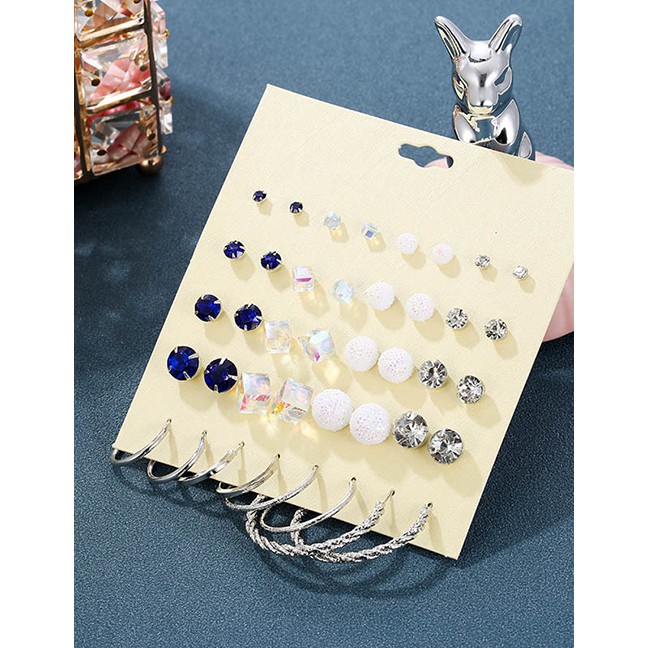 LRC Anting Set Fashion Color Metal Airplane Pearl Matte Earrings Set 5 Pairs F76192