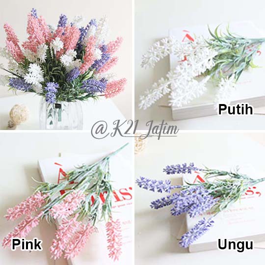 AF08 Bunga Plastik / Artificial Flower Lavender Snowy Import Dekorasi-2