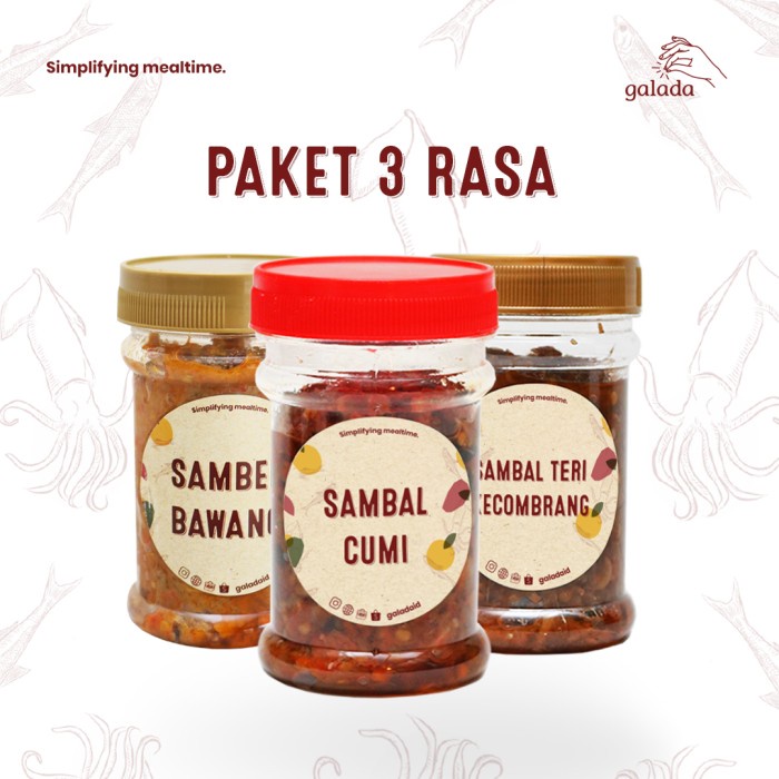 

sambal-aneka- sambal galada paket 3 rasa | cumi | teri kecombrang | bawang -aneka-sambal.