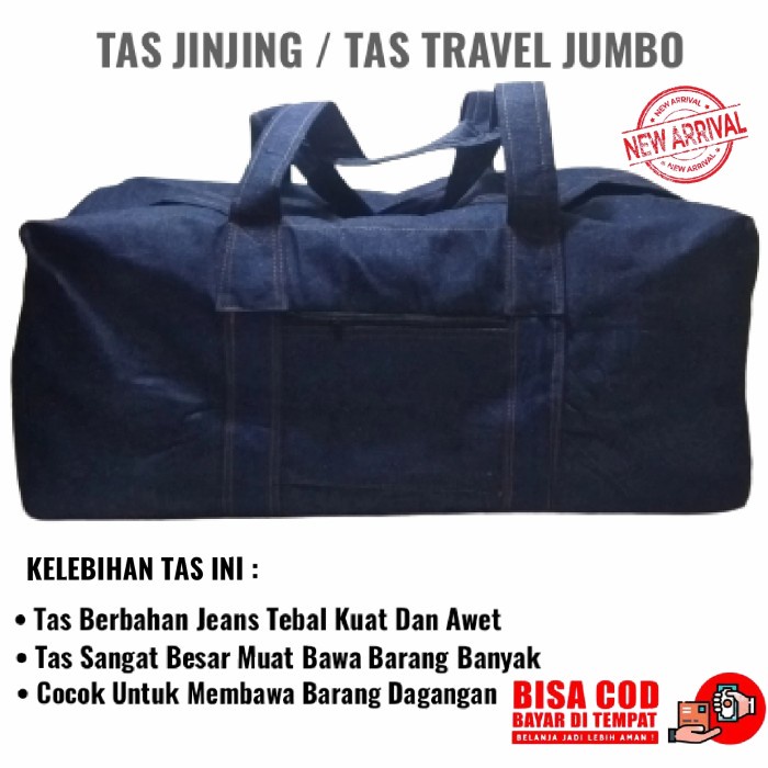 TAS PRIA Tas Travel Jinjing Barang Pria Wanita Ukuran Jumbo Bahan Jeans Tebal - Biru Dongker terbaru
