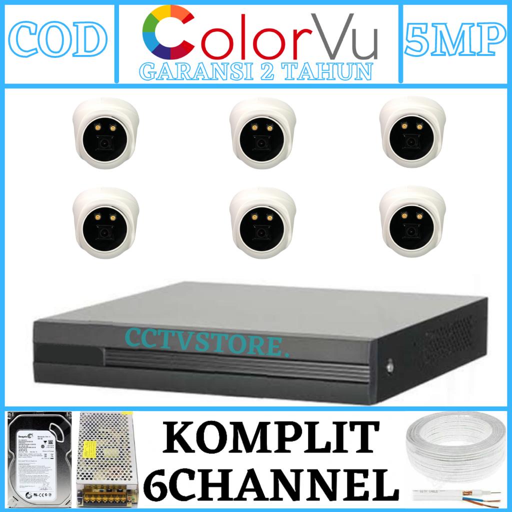PAKET CCTV COLORVU 8 CHANNEL 6 KAMERA INDOOR FULL COLOR 5MP 1080P IR SONY KOMPLIT
