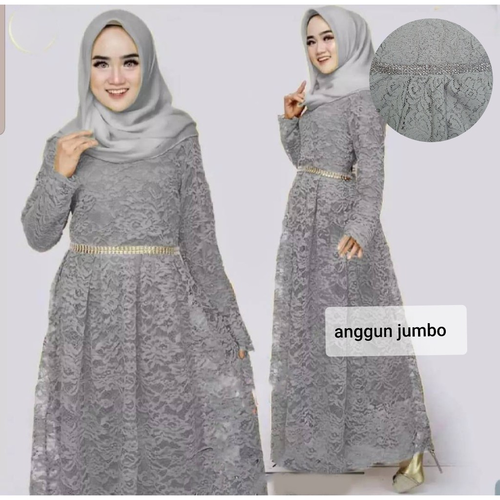 Gamis Anggun Brukat Jumbo/fashion wanita/fashion muslim/maxy/dress cewe/gamis wanita/syari wanita