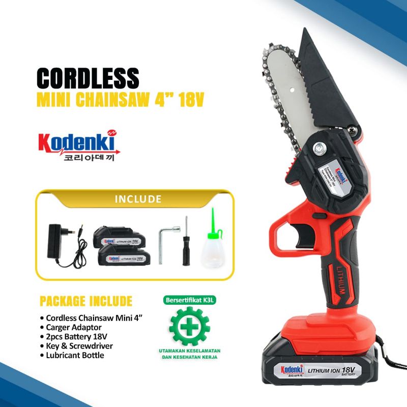 Kodenki Mesin chainsaw Potong Kayu Baterai cordless chain saw mini 18 volt