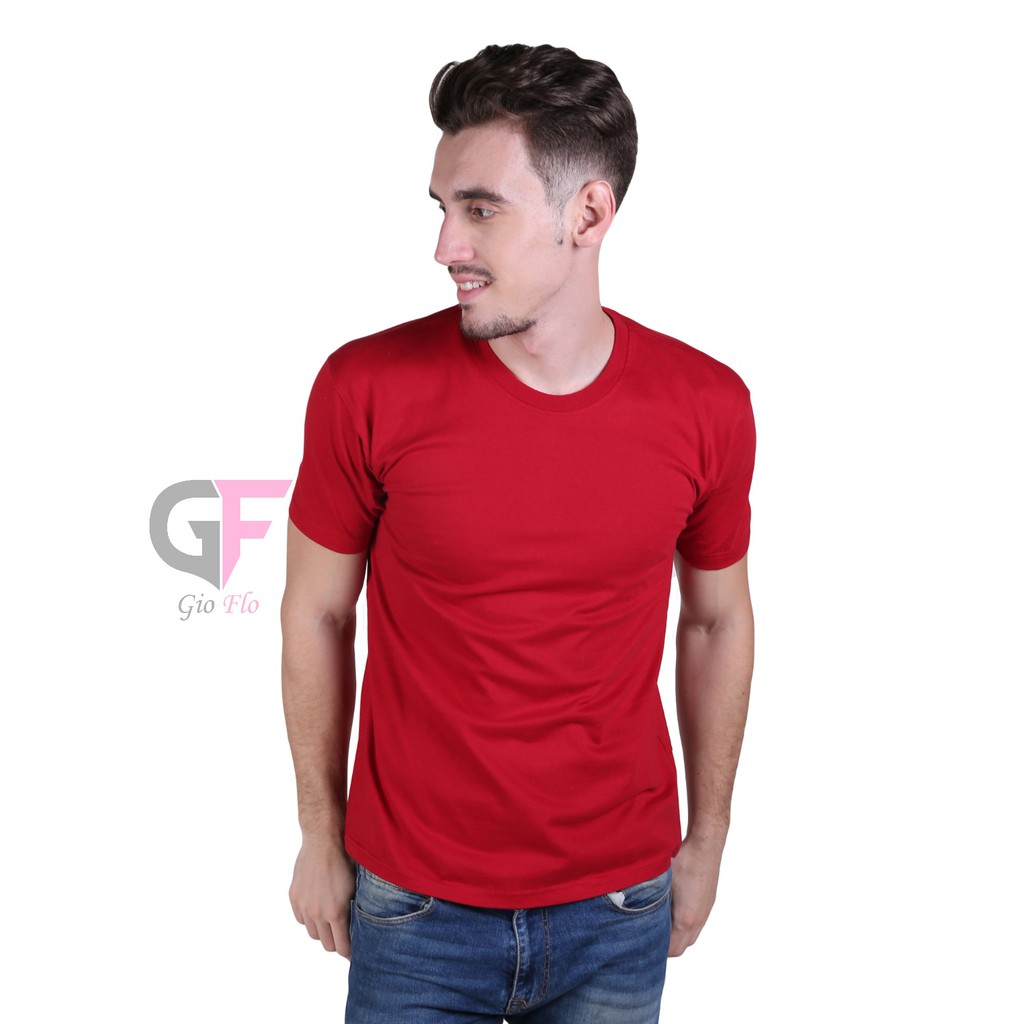 GIOFLO Baju Distro Cowok Kaos Polos Lengan Pendek Merah Maroon / PLS 26