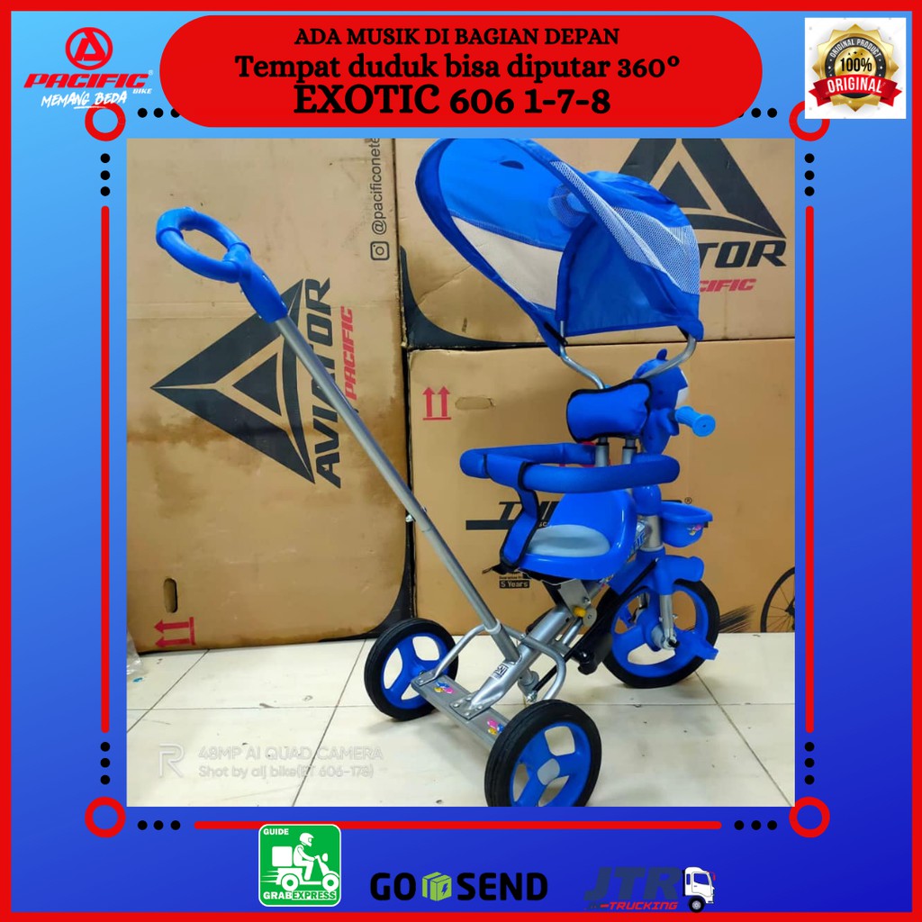 Sepeda Sepedah Speda Dorongan Kereta Anak Bayi Roda 3 Tiga tricycle Exotic 606-1-7 Musik Murah