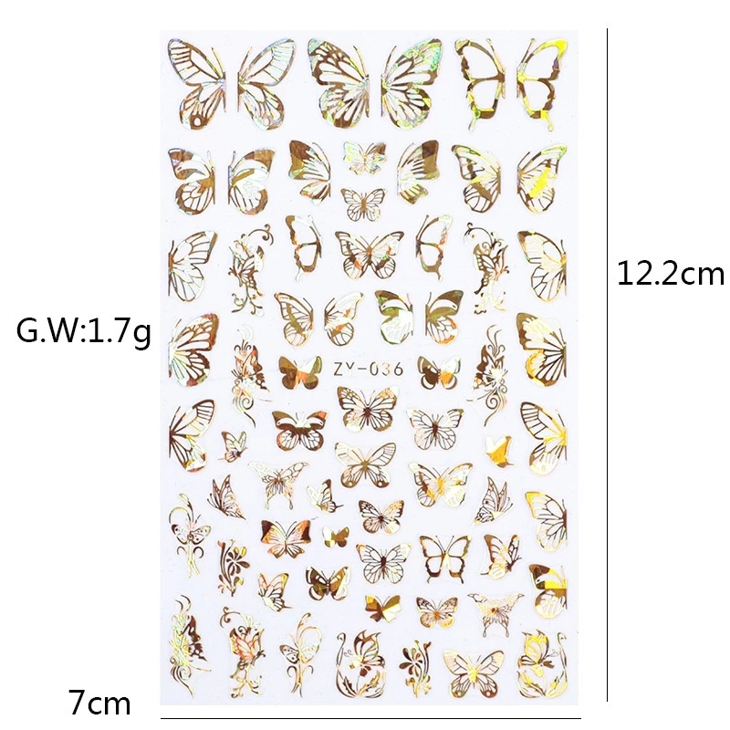 (1 Lembar) Stiker Kuku Foil Holografik Motif Kupu-Kupu 3d Transfer Air Untuk Nail Art