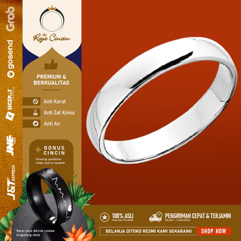 Cincin Titanium Wanita Pria Anti Karat Perak Polos