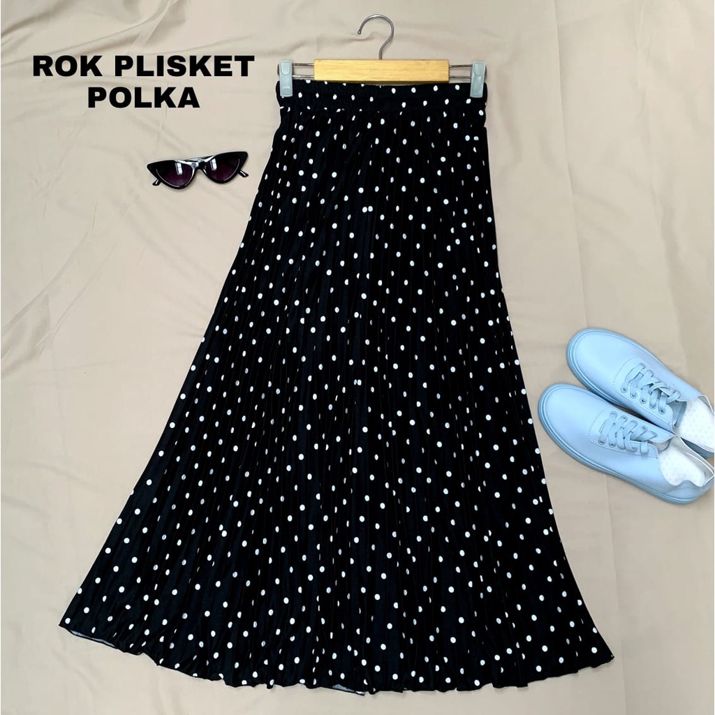 SKIRT PLISKET FULL MOTIF / POLKA SKIRT ROK PLISKET MOTIF POLKADOT ROK PLISKET POLKA POLKADOT SKIRT PLEATED MAYUNG PREMIUM/rok plisket premium rok panjang skirt rok