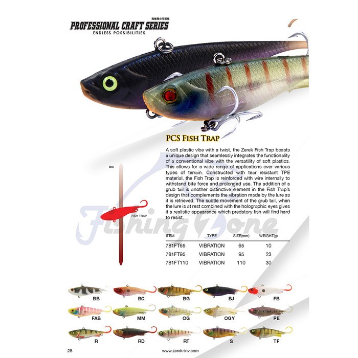 Zerek FISH TRAP Soft Lure Vibe Sinking 65mm 10g Umpan Pancing Hook #12 Mancing Casting Air Laut & Ta