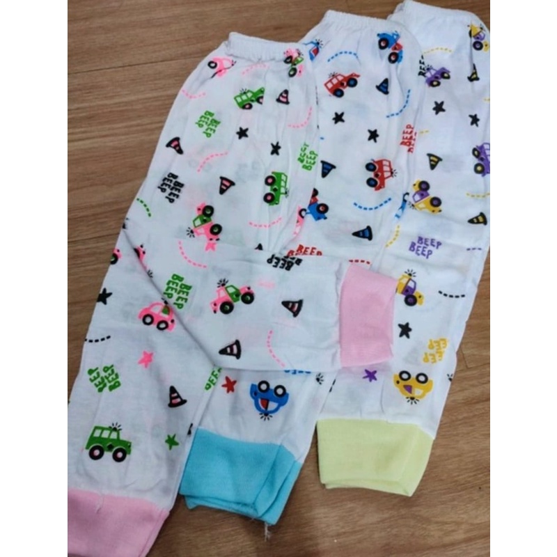 3Pcs Celana Panjang Bayi | Merek Happy Time/Lucky Time/Sunjoly (Dasar Putih) - New Born .