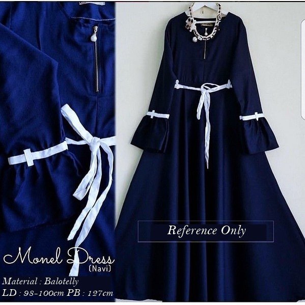 Busana Muslim Monel Dress Balotelly Navy Koleksi Terbaru