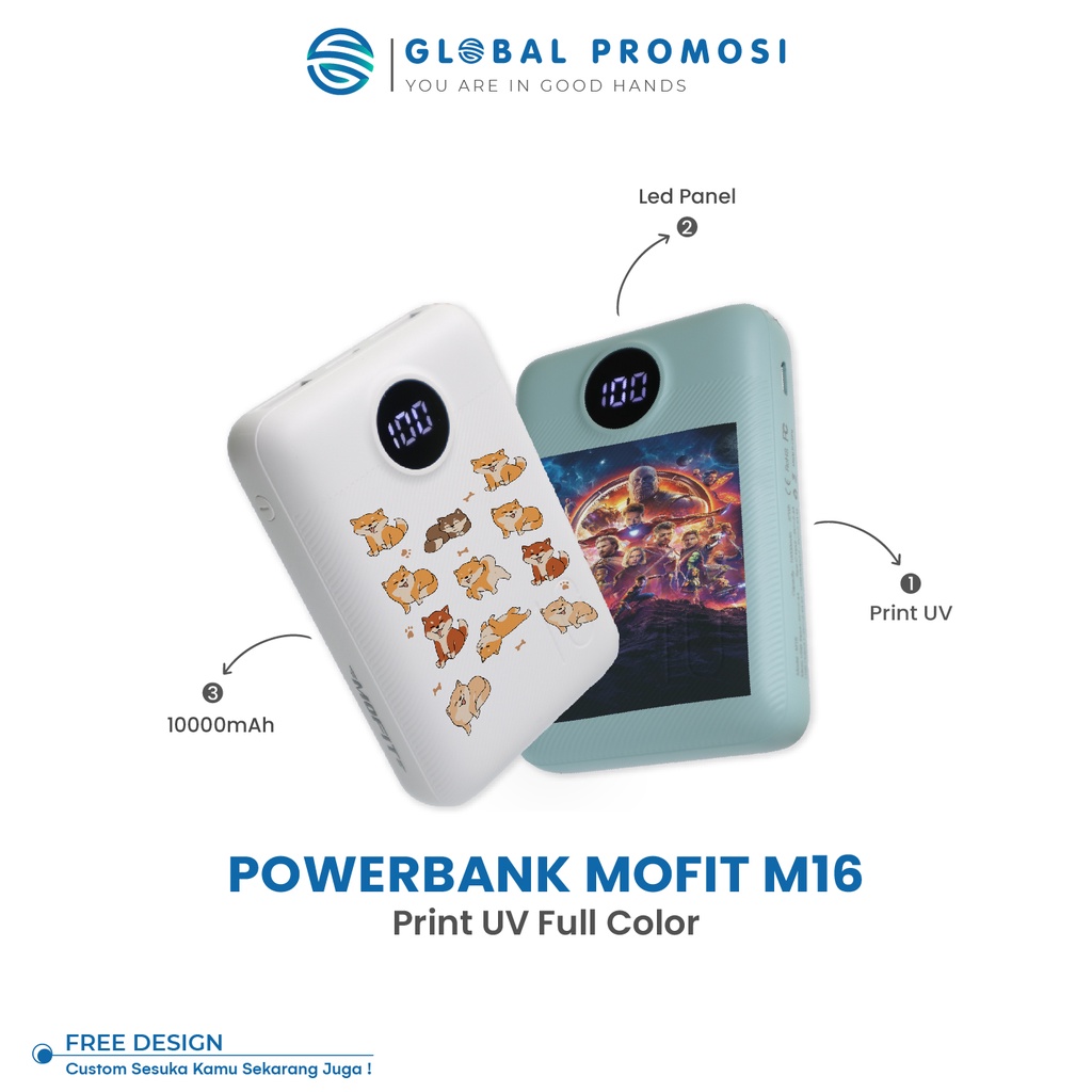 Custom Powerbank Mofit M16 10.000 mAh Original Print UV Full Color Gradasi Desain Bebas Suka2