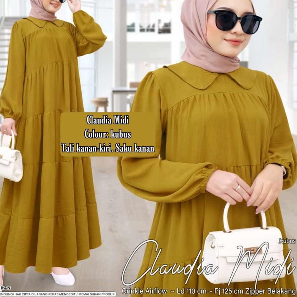 SALEE.. CLAUDIA MIDI - MIDI KERAH POLOS SERIES  - MIDI DRESS JUMBO