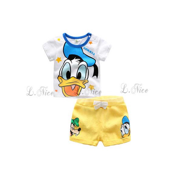 Baju Setelan Donald Duck Warna Putih Pakaian Setelan Bayi Celana Pendek Kuning Baju Bayi Bahan Kaos