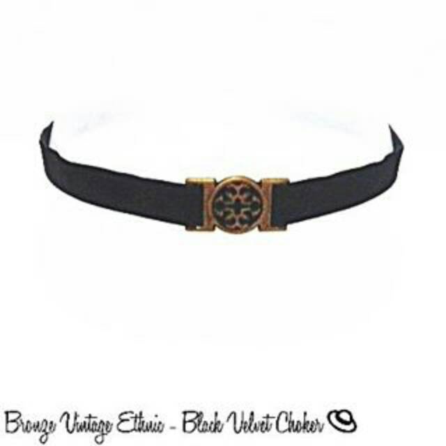 Bronze or Silver Belt Luxury Black Velvet Choker Necklace | Kalung Handmade Premium Collection