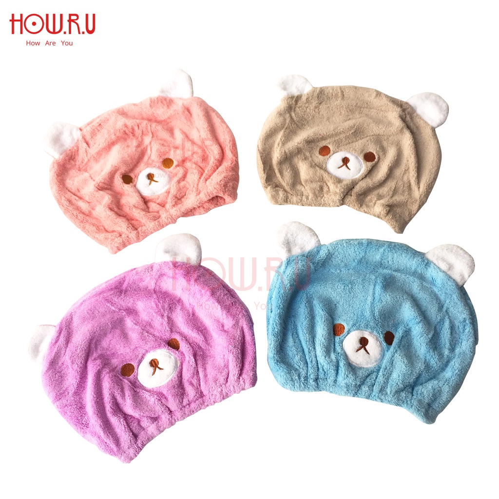 HOW.R.U | Handuk Keramas / Magic Towel Microfiber Rambut Kepala Cepat Kering Model Beruang