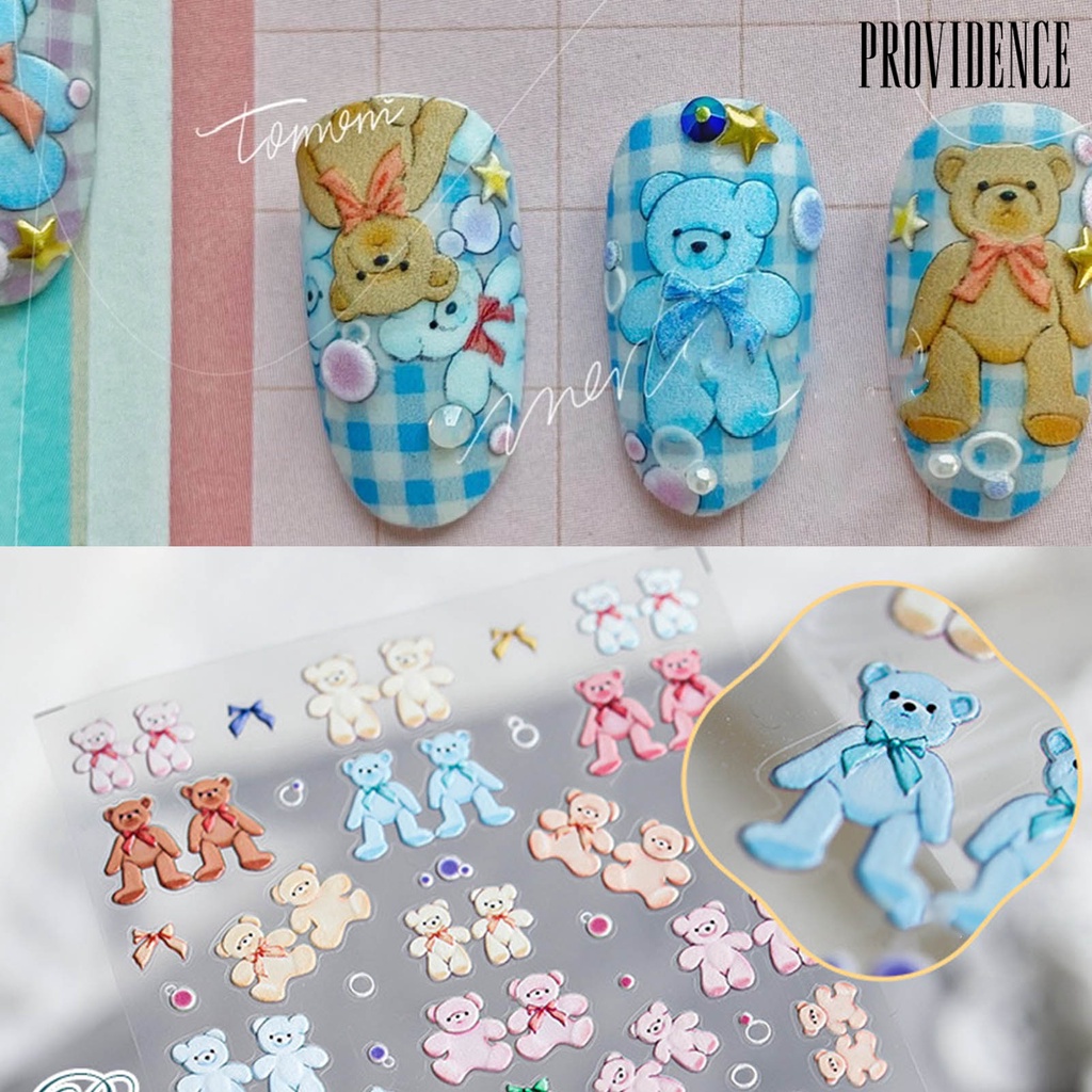 Providence Bear Shape Nail Embossed Sticker 5D Ultra Thin Craft Nail Art Decals Embossed Lovely Bear Decor for Manicure