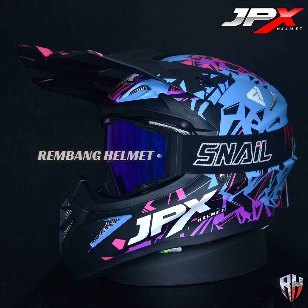 HELM JPX CROSS_FOX1 X33 - BLUE DOFF PAKET GANTENG GOOGLE SNAIL HELM JPX KLX ORIGINAL HELMET MOTO TRAIL SUPERMOTO HELM FULL FACE MOTO CROSS TERBAIK-MX40 MATT BLACK/BLUE