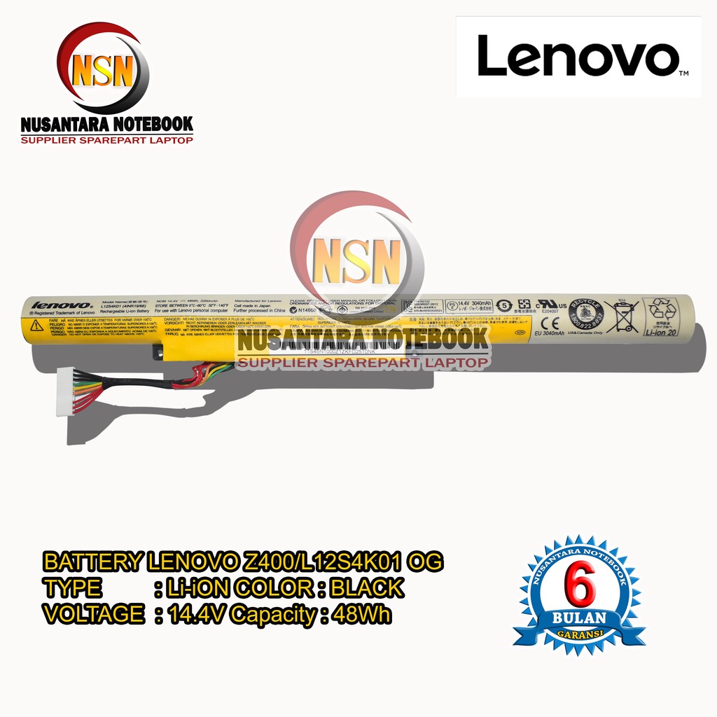 Baterai Laptop ORIGINAL Lenovo Ideapad Z400 Z410 Z500 L12S4K01