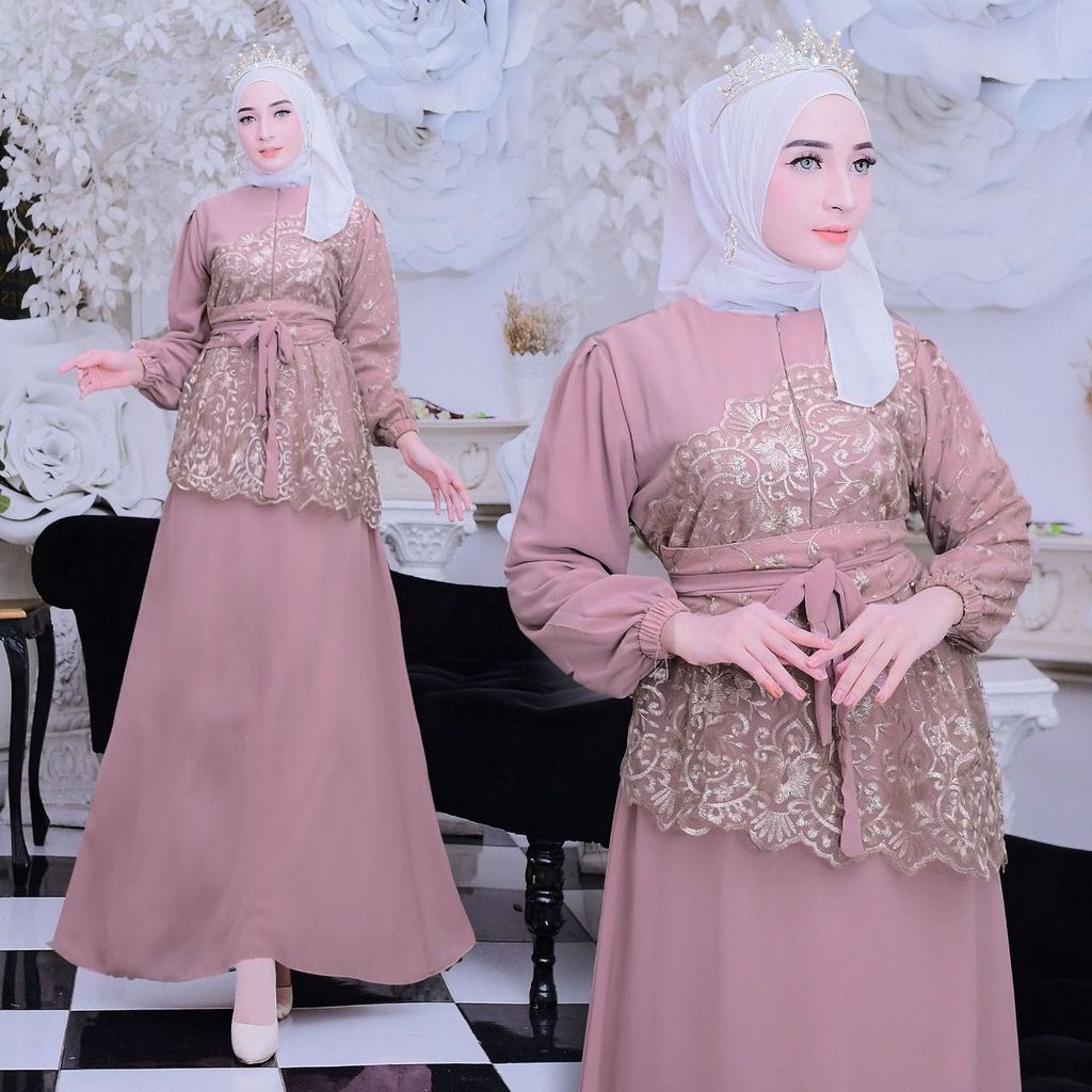 Sherin Dress Maxi Tile Mutiara Kombinasi Bahan Ceruty Size S-M, L , XL, XXL Gamis Pesta Busui