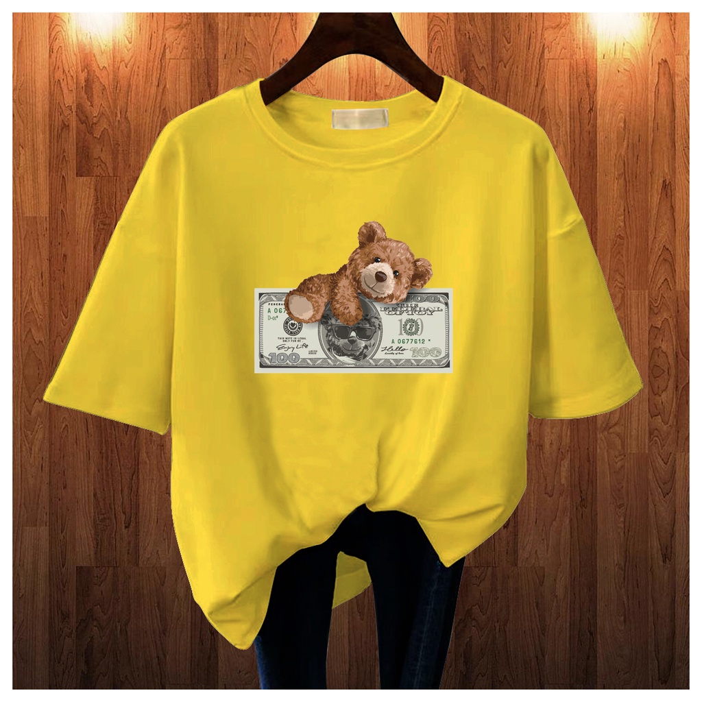 CALVIERO SHOP - BAJU KAOS ATASAN WANITA BEAR MONEY PRINT