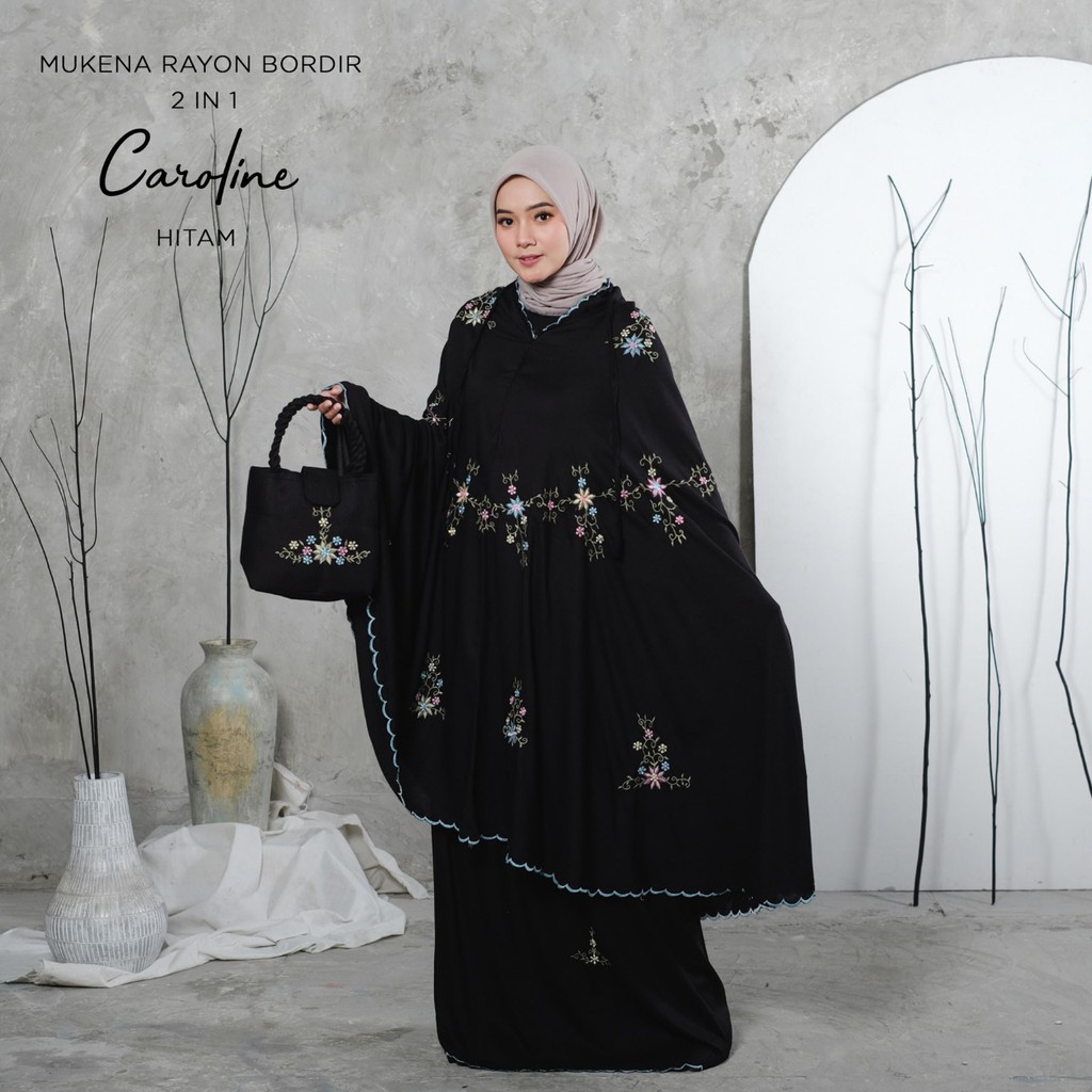 PUSAT MUKENA TASIK - MUKENA RENDA DEWASA RAYON BORDIR 2 IN 1 CAROLINE