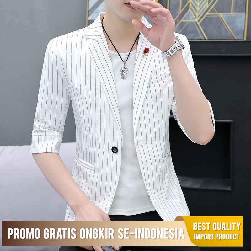 Blazer Pria Men's Suit Summer Thin Korean Slim Fitting Seven Jacket Trend 2021 British Casual Meum S