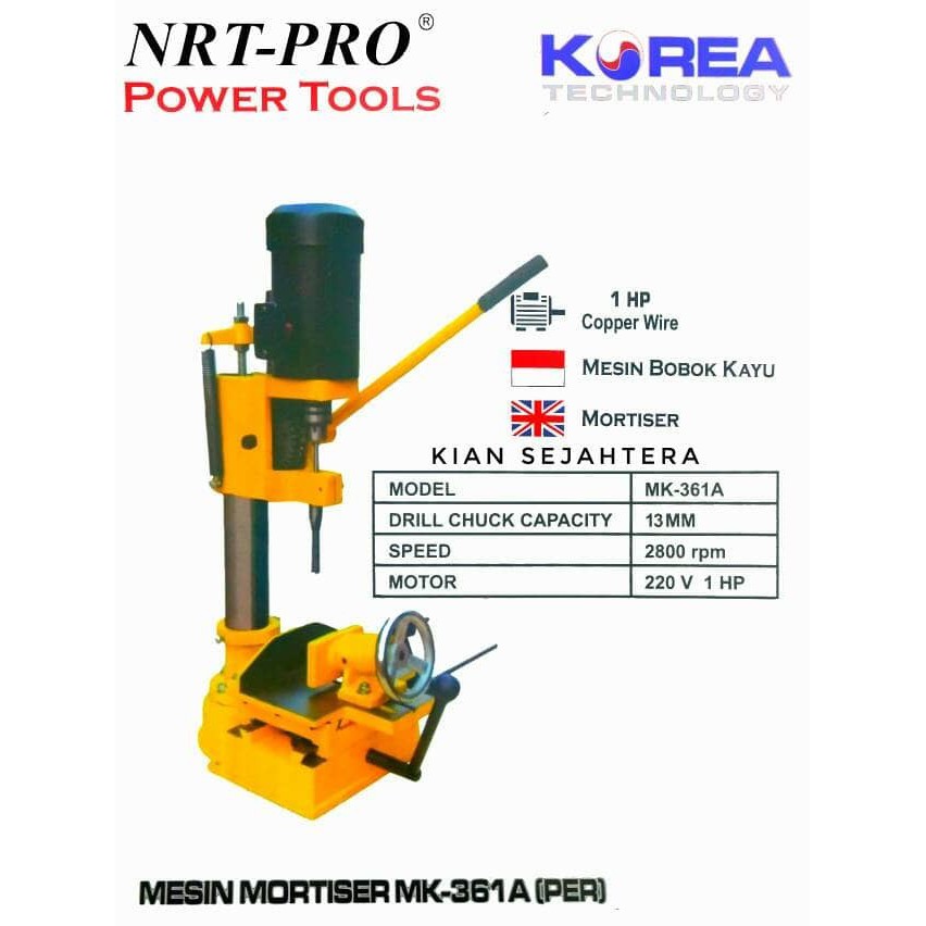 Mesin bor bobok kayu 13mm NRT PRO MESIN MORTISER MK 361A PER KS99