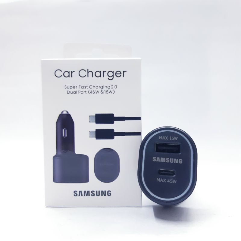 Saver Car Charger Samsung 45W 15W 2 Port USB Plus Type C Charger Mobil Fast Charging