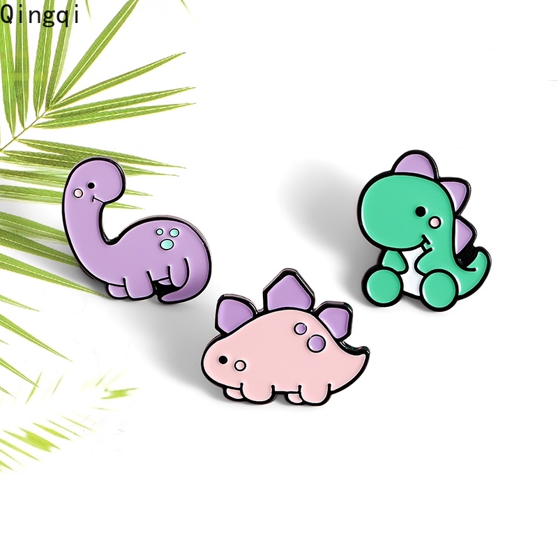 Bros Pin Enamel Desain Kartun Dinosaurus Warna Hijau Ungu Pink Untuk Pakaian Tas