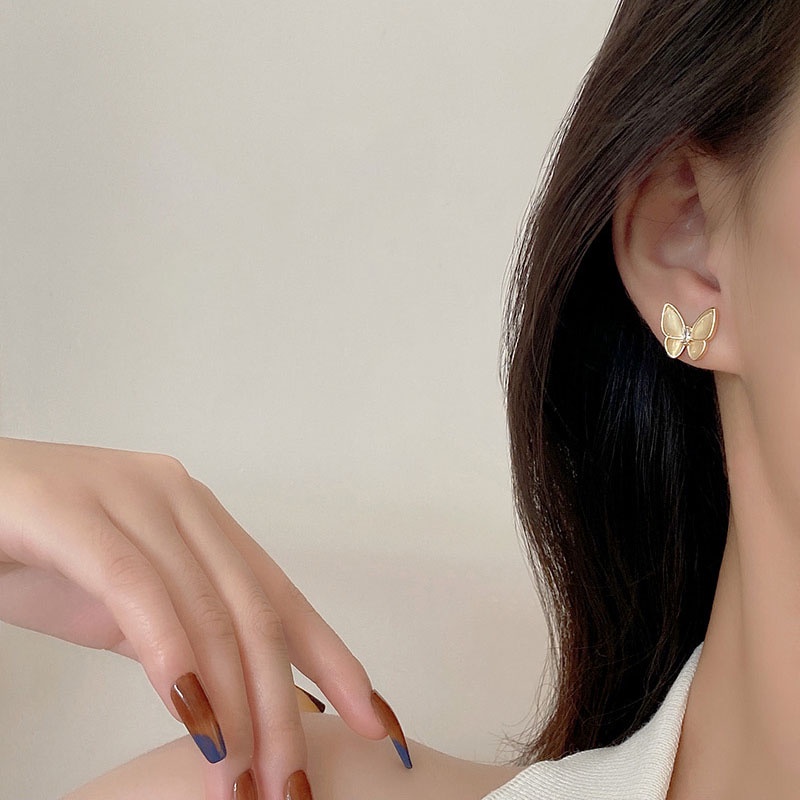 Shuling S925 silver needle Korean version Asymmetric Earrings Micro-inlaid Opal Stud Earrings