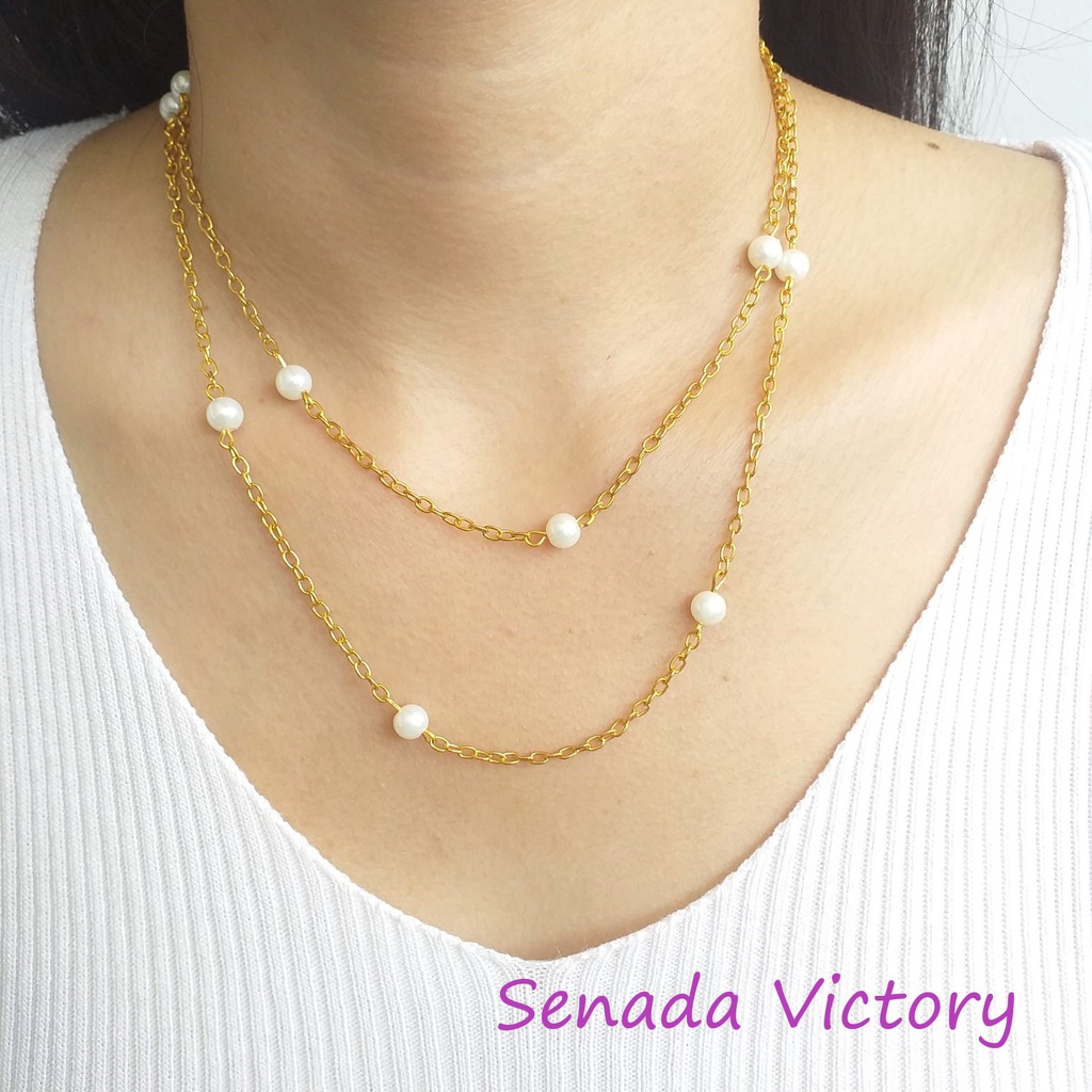 Senada Victory Kalung Coker Pearl Layer Mutiara Rantai Kalung Reborn SKCM04