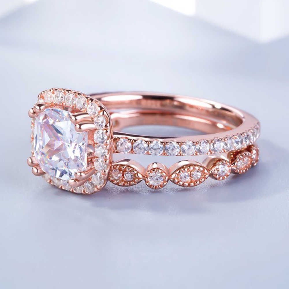 Hu Hu Hu Hu Hu Alat Bantu Pasang Kacamata♡ 2pcs / Set Cincin Susun Dengan Kubik Zirkonia Emerald Untuk Wanita