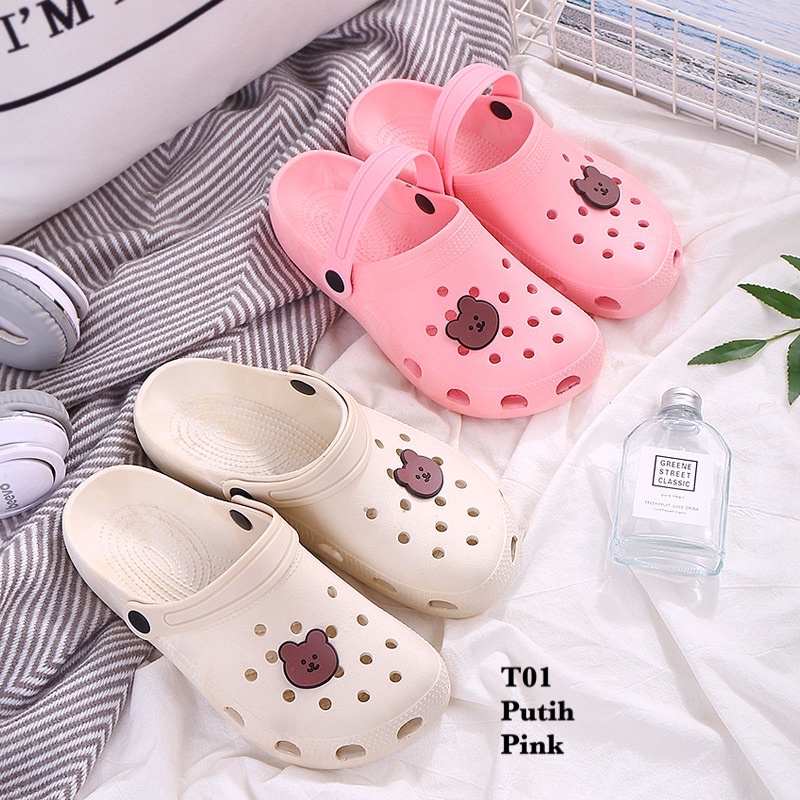 SANDAL WANITA BEAR SIMPLE KARET NYAMAN IMPORT CLOGS IMPORT ANTI LICIN BERUANG T01