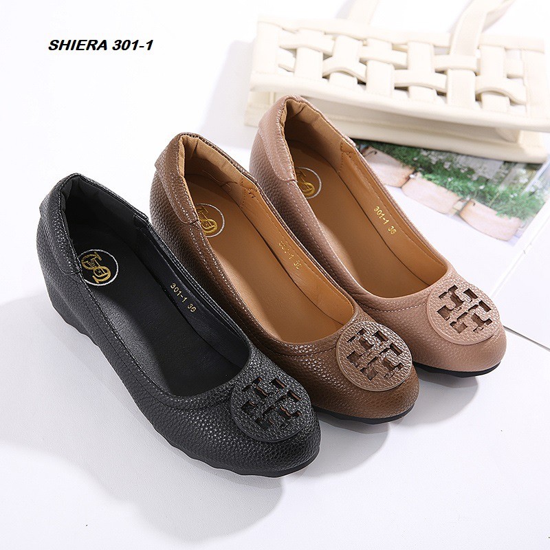 SEPATU WANITA WEDGES SHOES KULIT 301-1 (RESTOCK)