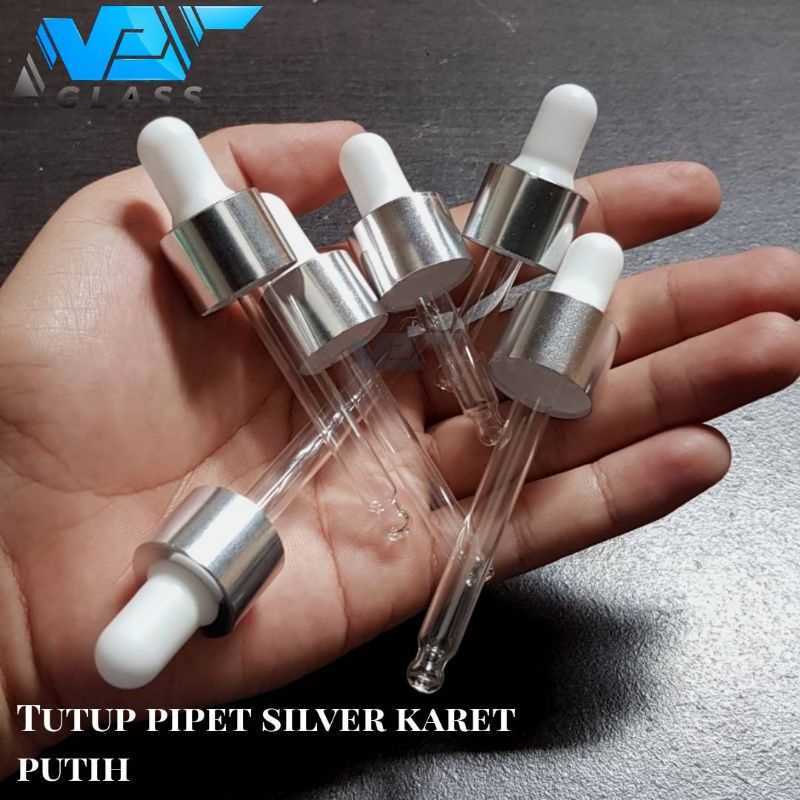 tutup botol kaca pipet silver putih / tutup botol serum / tutup dropper pipet neck 18